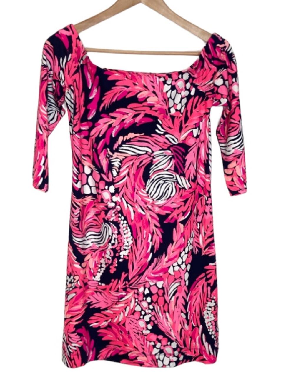 Lilly Pulitzer Women's Laurana Dress Bright Navy A Jungle is Here Off Shoulder